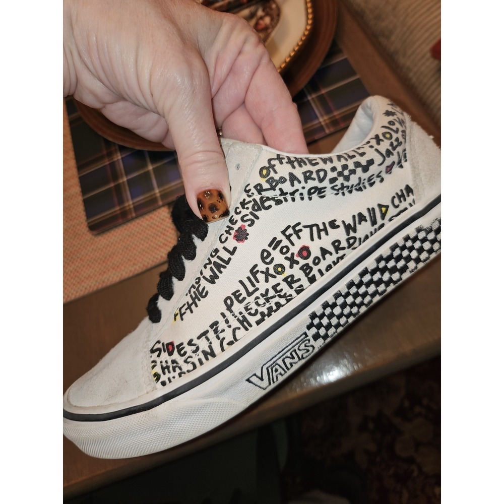 Vans Old Skool Checkered Flag Diy Doodle Print Mens 6.5 Womens 8.0